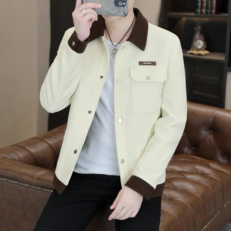 Spring/Autumn 2024 Men s Color Block Korean Style Casual Lapel Jacket Extra Large грязно-белый