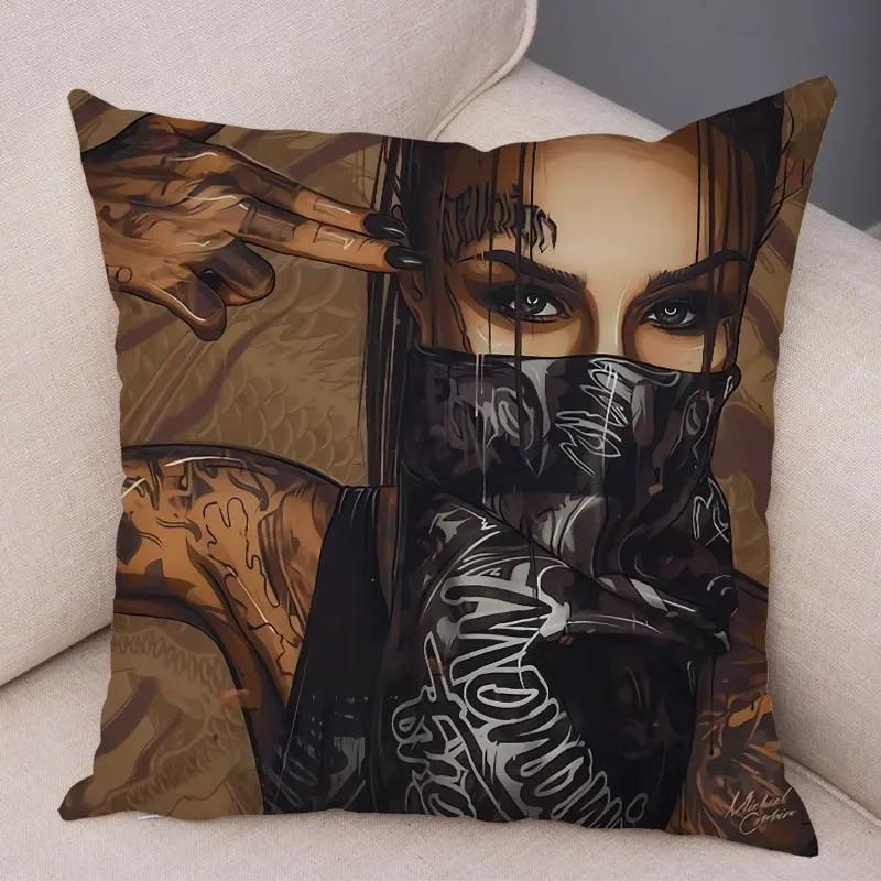 Bedroom Living Room Pillowcase Dark Gothic Tattoo Sexy Beautiful Girl Decorative Cushion Cover Sofa Car