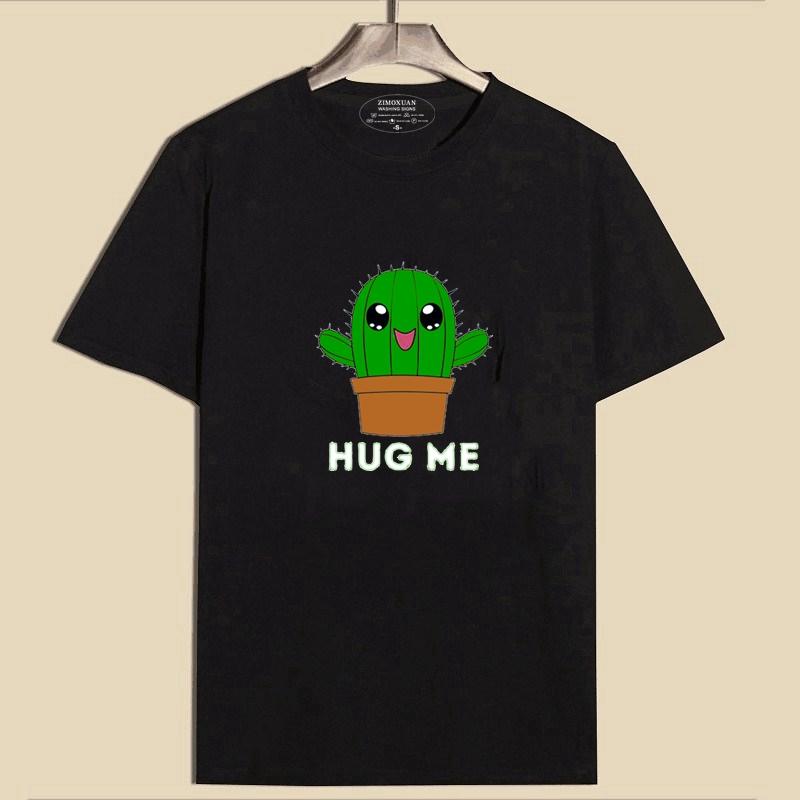 ZIMOXUAN Funny Cactus Hug Me Print T-shirts for Women Summer Round Neck Tee Shirt Femme Fashion Casual T-shirts