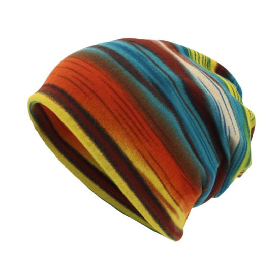 Unisex Winter 2 in 1 Striped Print Double Layer Neck Scarf Beanie Cap Turban Hat