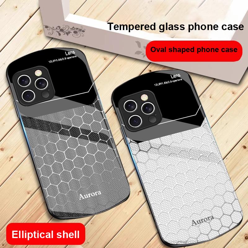 Hexagonal Grid Of Applesr For IPhone 16 Pro Max 15 Pro 14 13 12 Mini 11 XS Max XR 7 8 Plu SE 2022 Elliptical Glass Phone Case