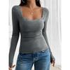 Women's Autumn and Winter Tops Y2K Temperament Slim Square Neck Long Sleeve Blouse