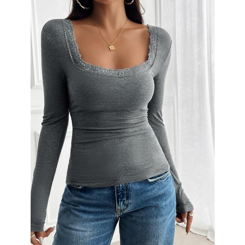 Women's Autumn and Winter Tops Y2K Temperament Slim Square Neck Long Sleeve Blouse