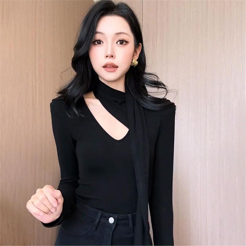 

Ancola Women s Red Ribbon Halter Neck Sweater: Fashionable Knitted Top for Spring, Autumn & Winter Large чёрный