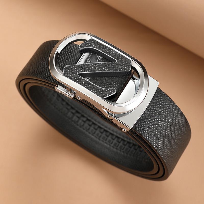 Men's Belt Genuine Leather Automatic Buckle Cowhide Belt Men's Business Casual Middle Aged and Young Trousers Belt