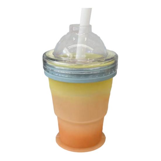 Ice Ball Cup with Lid And Straw, 2-in-1 Foldable Silicone Ice Maker And Drinking Cup, Portable Iced Beverage Cup for Travel And Outdoor Use
