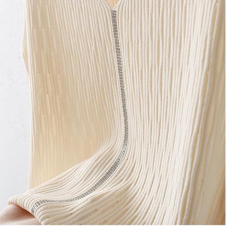 Ice Silk Suspender Tank Top Women's Bottom Coat Summer Short Loose Sleeveless White V-neck Knitted Casual Top