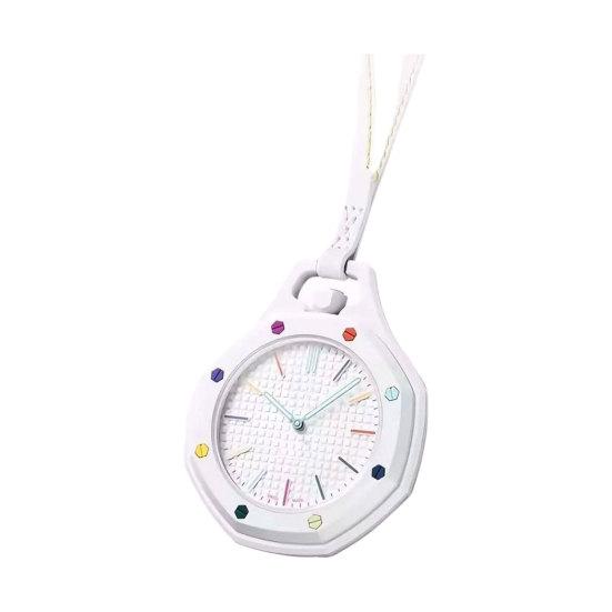 Orologio da tasca ottagonale colorato, Orologio analogico al quarzo meccanico, Orologio da tasca con cassa traforata con cinturino in ecopelle per uomo donna