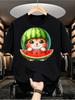 1pc Men'S Graphic T-Shirt Cute Watermelon Helmet Cat Print Short Sleeve Crew Neck