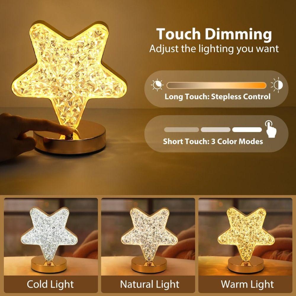 Dimmable Crystal Night Light 3 Color Dimmable Desk Light Creative Gift Led Touch Table Lamp