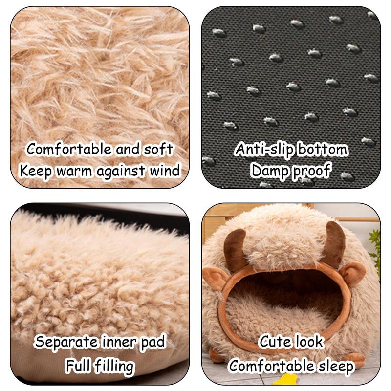 Cat Bed Cave for Indoor Cats Winter Cat Cave in Yak Shape Indoor Cat Nest Semi-Enclosed Dog Tent Bed with Cover