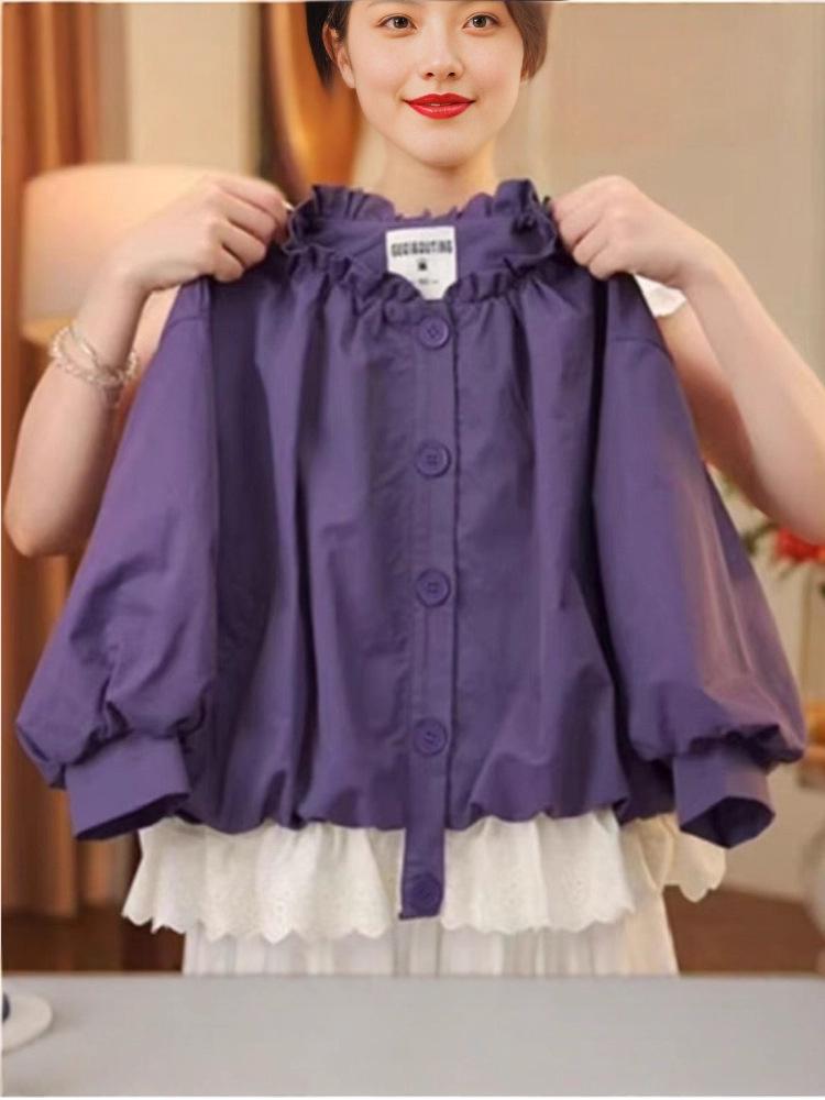 Girls' Korean Lantern Sleeve Bud Coat - 2025 Spring/Fall Children's Fashion Short Mori Style Windbreaker