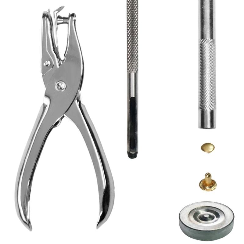 180Sets Leather Rivets Double Caps Rivets Tubular Metal Studs with 3 Setting Tool Punch Plier for Leather Craft Repair