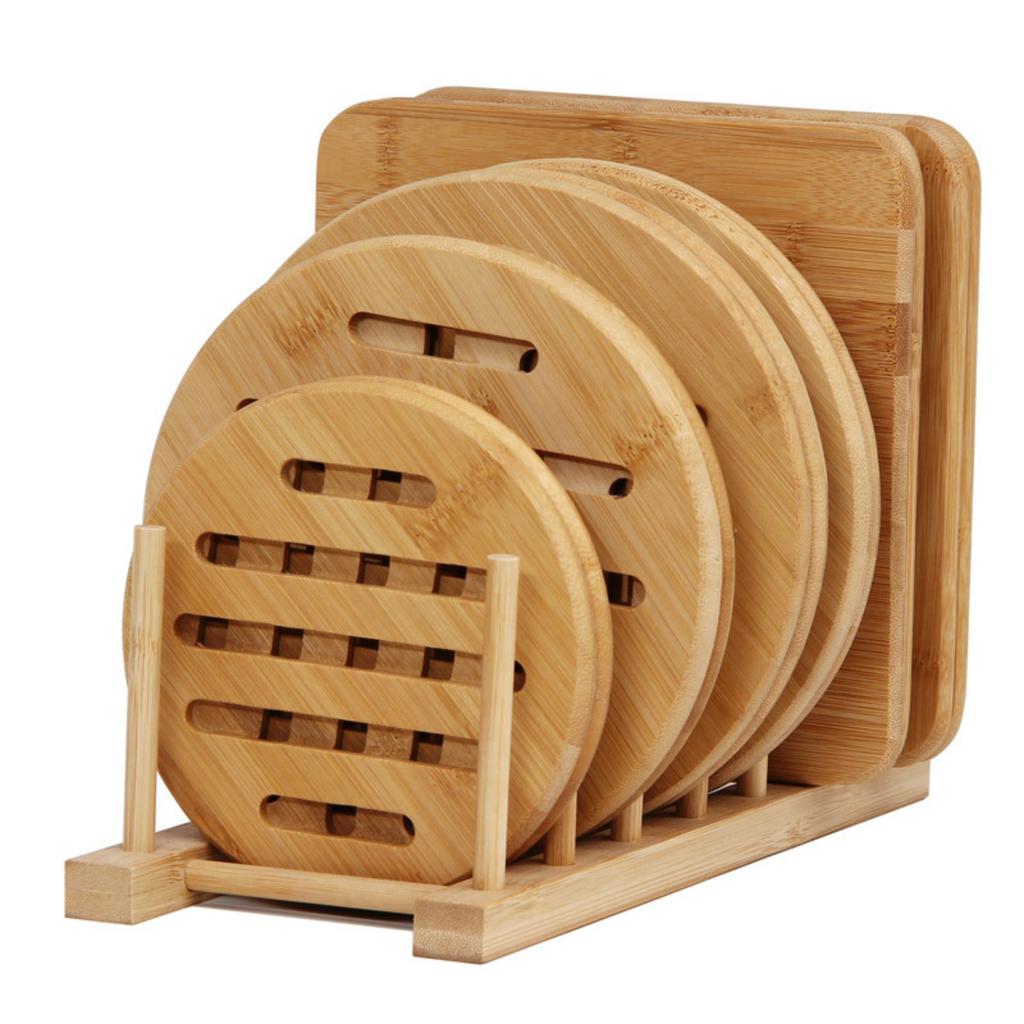 Portable placemat, thickened circular household coaster, hollowed out bamboo insulation mat, dining table mat