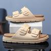 Men's Summer Slippers: Wear-resistant, Double Buckle, Thick Sole, Large Size, Trendy Indoor/Outdoor Footwear.