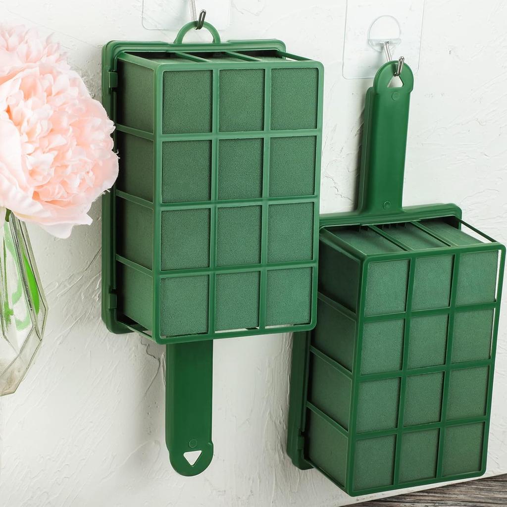 Hahood 2 Pieces Floral Foam Cage with Floral Foam Flower Arrangement Foam Cage with Handle Rectangle Flower Foam Cage Holder for Fresh Flowers, Home