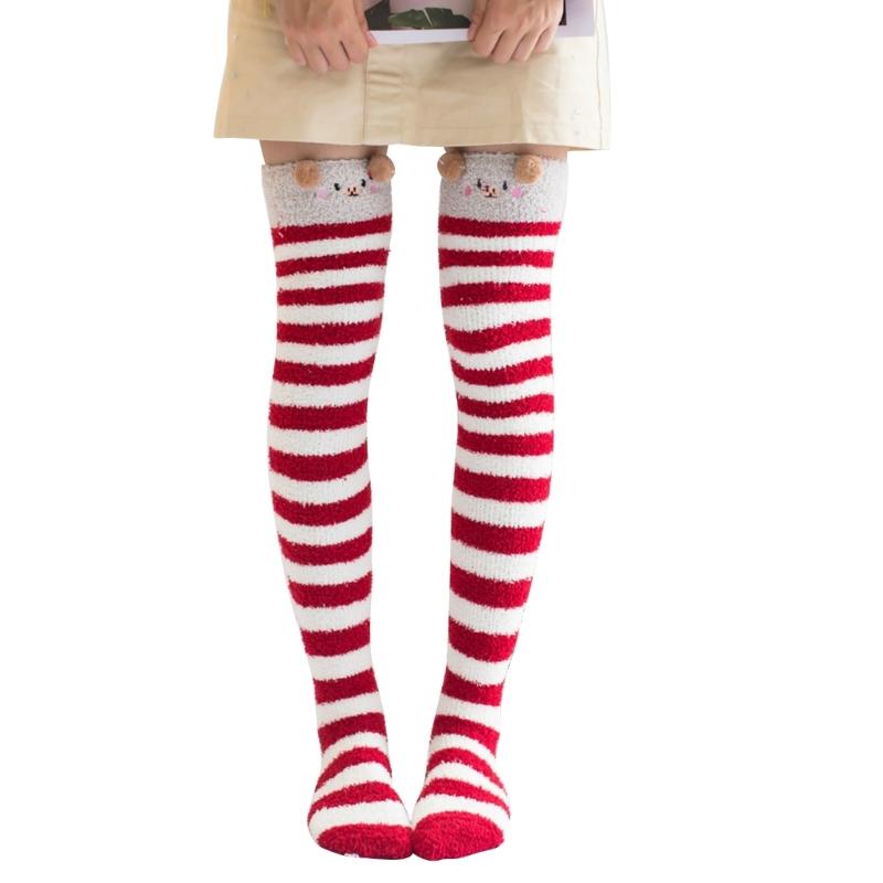 Women's Fuzzy Thigh High Socks Soft Coral Fleece Knee Socks Winter Warm Socks Comfortable over Knee High Socks Xmas-Gift