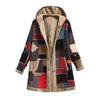 Retro Winter Fleece Hooded Jacket for Women Warm Long Loose Coat Plus Size Printed Outwear with Pockets