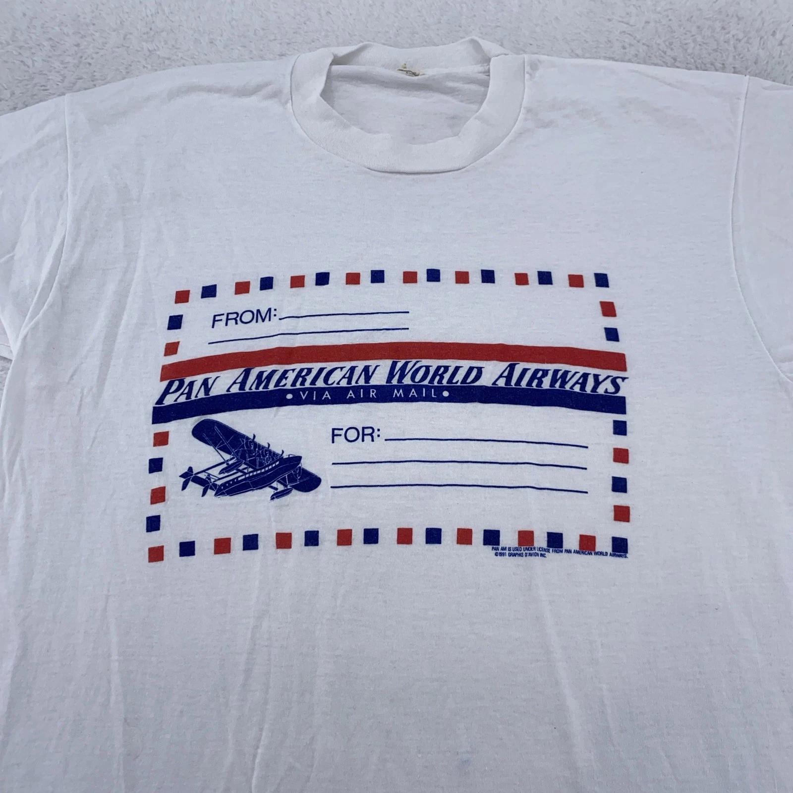 Vintage Pan American World Airways Shirt Mens Large Airline Pan Am Plane 80s Tee S