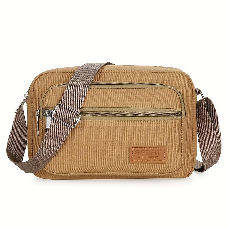 Unisex Casual Canvas Crossbody Bag with Adjustable Strap Multi-Compartment Khaki Shoulder Bag for Daily Travel Durable Design 769₽