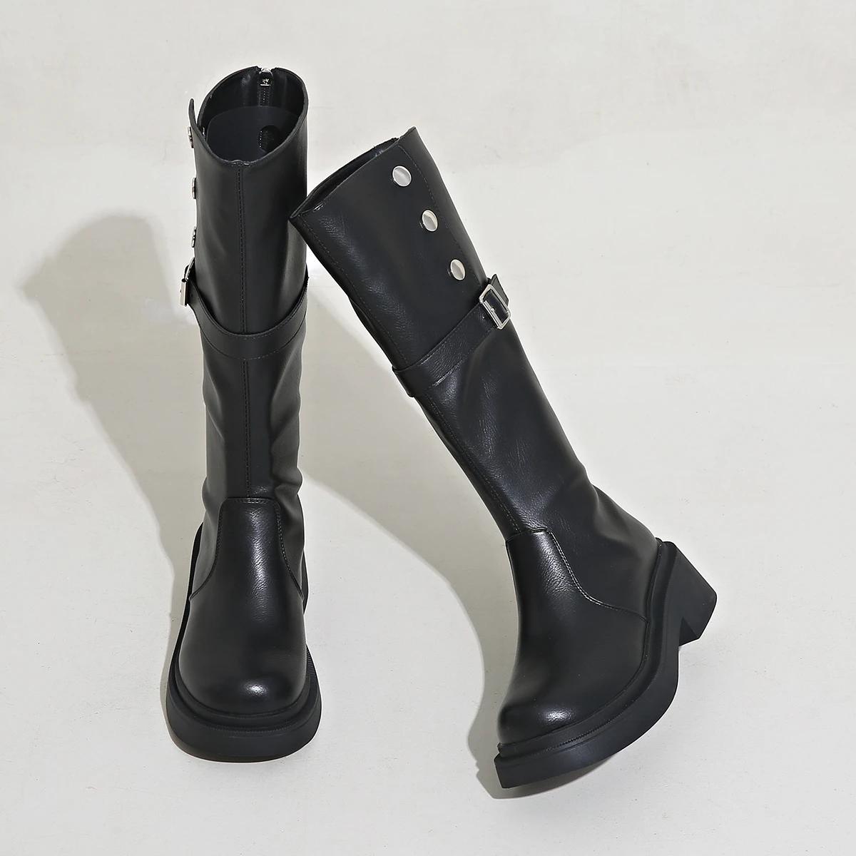 

Роскошные женские высокие сапоги, осенние новые кожаные туфли на платформе в готическом стиле, модные высокие сапоги до колена, зимние зимние сапоги-ботинки Mujer 40