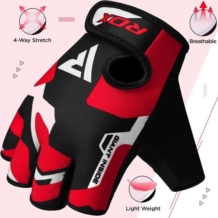 Gants d'haltérophilie - RDX Fitness - Rouge - Antidérapants - Rembourrés - Bandages poignets 50 cm