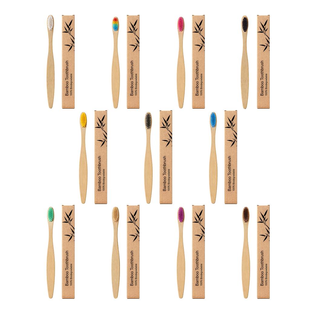 Bamboo Toothbrush Flat Bristle Manual Gentle Clean Lightweight Comfort Handle for Daily Home Use 4-Pack