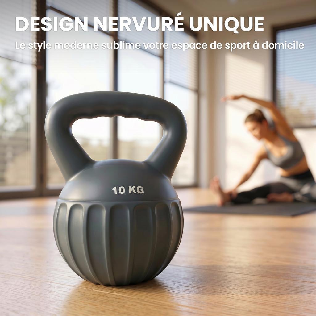 Kettlebell, 10 Kg, Non-Slip Handle, Ball Dumbbell, Gray