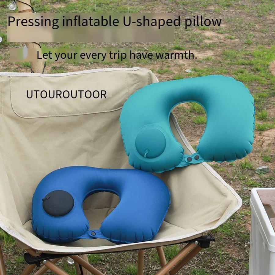 Manual press type inflatable U-shaped pillow for leisure travel, folding and portable