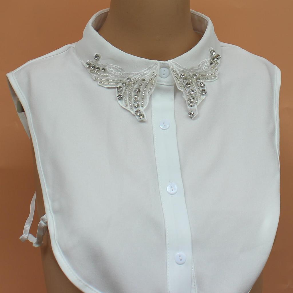 1 piece of fake collar with flower patterns, beading, sequins and wavy edges, a shiny decorative shirt collar that can be worn a