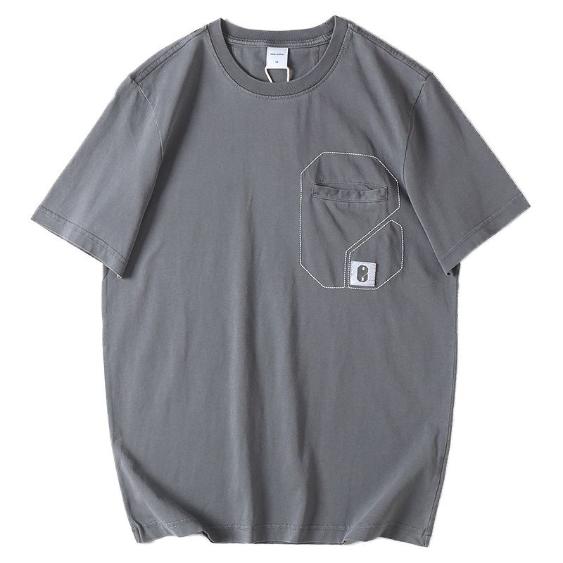 Designer Pocket-Decorated Summer Men's Vintage Washed Cotton Skin-Friendly Breathable Crew Neck Short-Sleeve T-Shirt