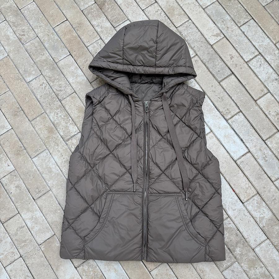 Hooded down vest women's light white duck down inner and outer wear vest rhombus inner winter clothing stacked vest