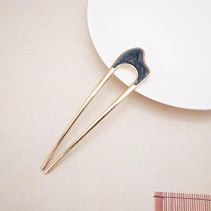 Haarnadeln in U-Form aus Metall, einfache Haarstäbe für Frauen und Mädchen, Silber/Gold, Muschel, Emaille, Haarnadel, Legierung, Haarspange, Kopfbedeckung, Haar-Accessoires