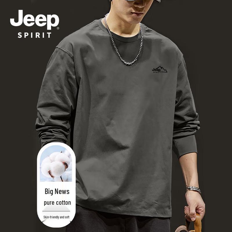 JEEP SPIRIT Men s Loose Fit Heavyweight Cotton Long Sleeve T-Shirt 4XL