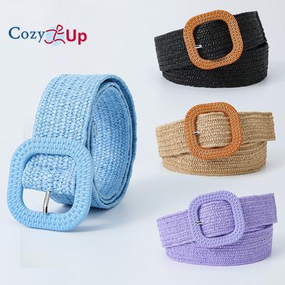 Candy Color Square Buckle PP Grass Braided Belt Elastic Stretch All-match Romper Belt Women