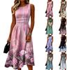 Ärmelloses Freizeitkleid für Damen Rundhalsausschnitt Mittellang Lockere Passform Blumenprint Sommerkleid