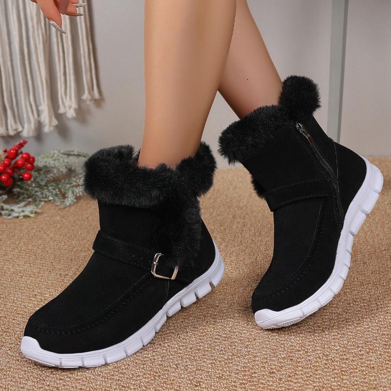 Fashion AJGS New Short Plush Suede Ankle Boots Winter Women Fur Warm Chelsea Snow Boots Casual Shoes Flats Gladiator Sport Ladies Boots