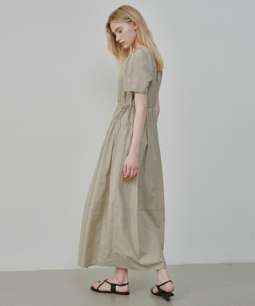 Ollibeudeollibeu Shirred Voluminous Sleeve Boat Neck Dress Ow6Mo6000