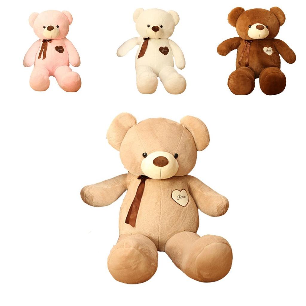 Adorable Silky Ribbon Teddy Bear Plush Toy For Girls Pp Cotton Stuffed Animal In Short Plush