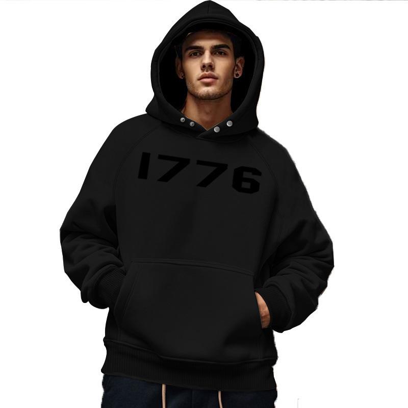 1776 Bedruckter Buchstaben Hoodie Herren und Damen Übergröße Herbst und Winter Gefütterter Lockerer Pullover Einfach Großzügig Herrenbekleidung Bequem Lässig