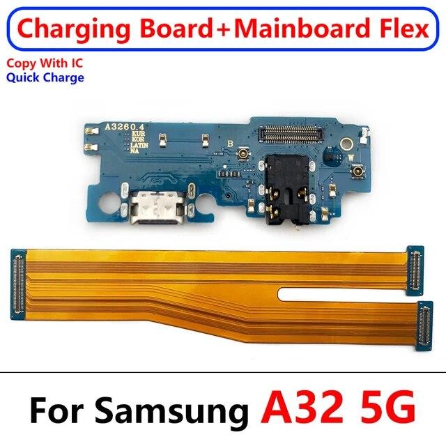 USB Oprava nabíjecího portu Konektor deska + hlavní základní deska Flex kabel pro Samsung A22 A32 4G A33 5G M22 M31S M32 M325F M51 M52