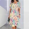 3D Geometric Stripe Print Elegant Women's Short-sleeved Summer Dress