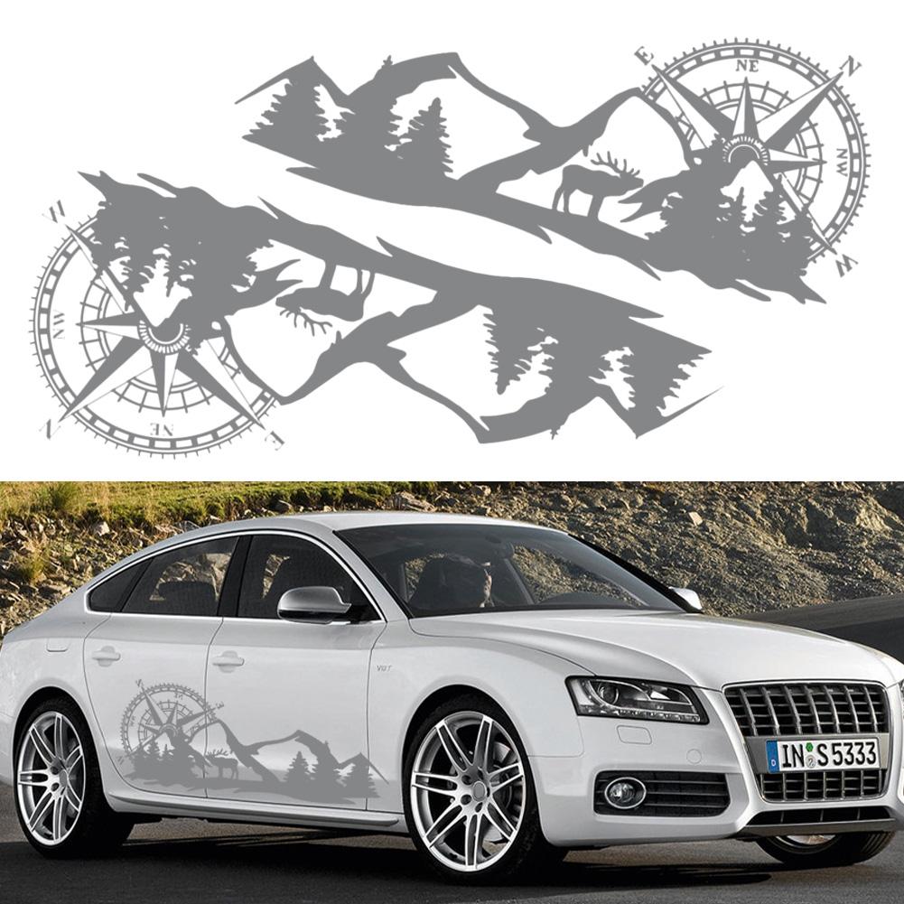 Large Car Decals Compass Tree Mountain Deer PVC Stickers Vinyl Graphic Waterproof SUV RV Styling Decoration Exterior Accessories