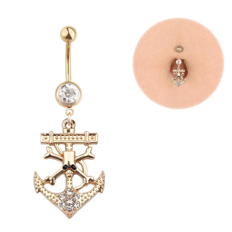 

1 шт., кольца с якорем для пупка, полые кристаллы, циркон, висячие пирсинг пупка, нержавеющая сталь, сексуальное кольцо для тела, ювелирные изделия для пупка