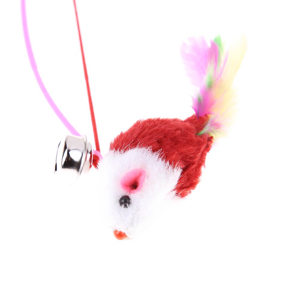 5pcs Cat Funny Stick Simulation Mouse Feather Rod Elastic Dangler Wand Teaser Playing Toy Interactive with Ring Bell
