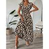 Women's V Neck Short Sleeve Elastic Waist Floral Print Ruffle Hem Maxi Dress Boho Beach Vacation Casual Flowy Sundress