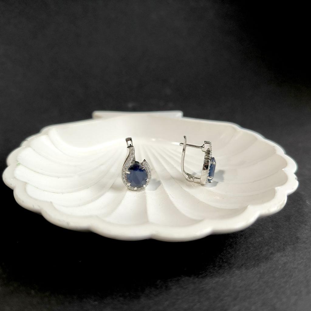 Silver Earrings with Natural Sapphire 7.667ct, Cubic Zirconia (2173960)