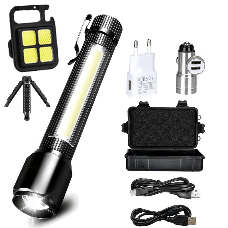 Rechargeable Zoom LED Flashlight Handheld Torch with 3 Modes Waterproof High Power Light Hand Lamp For Working Outdoor Camping