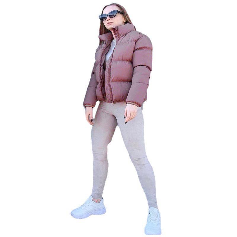 

Women s Oversized Solid Color Short Cotton Down Jacket with Standard Collar for Winter/Autumn 2025 S розовый