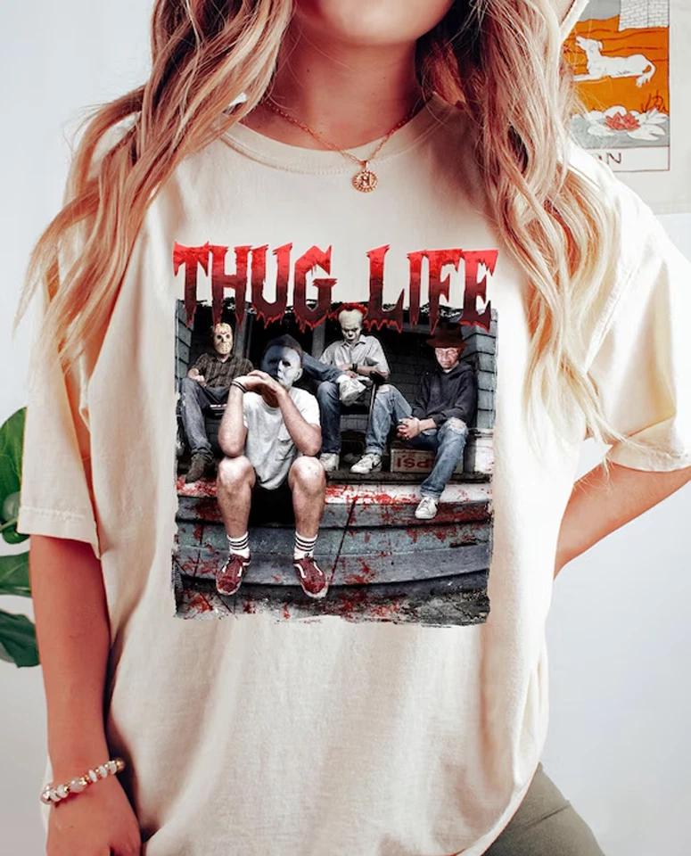 Thug Life Horror Movie Tshirt, Scary Movies Halloween TTshirt M
